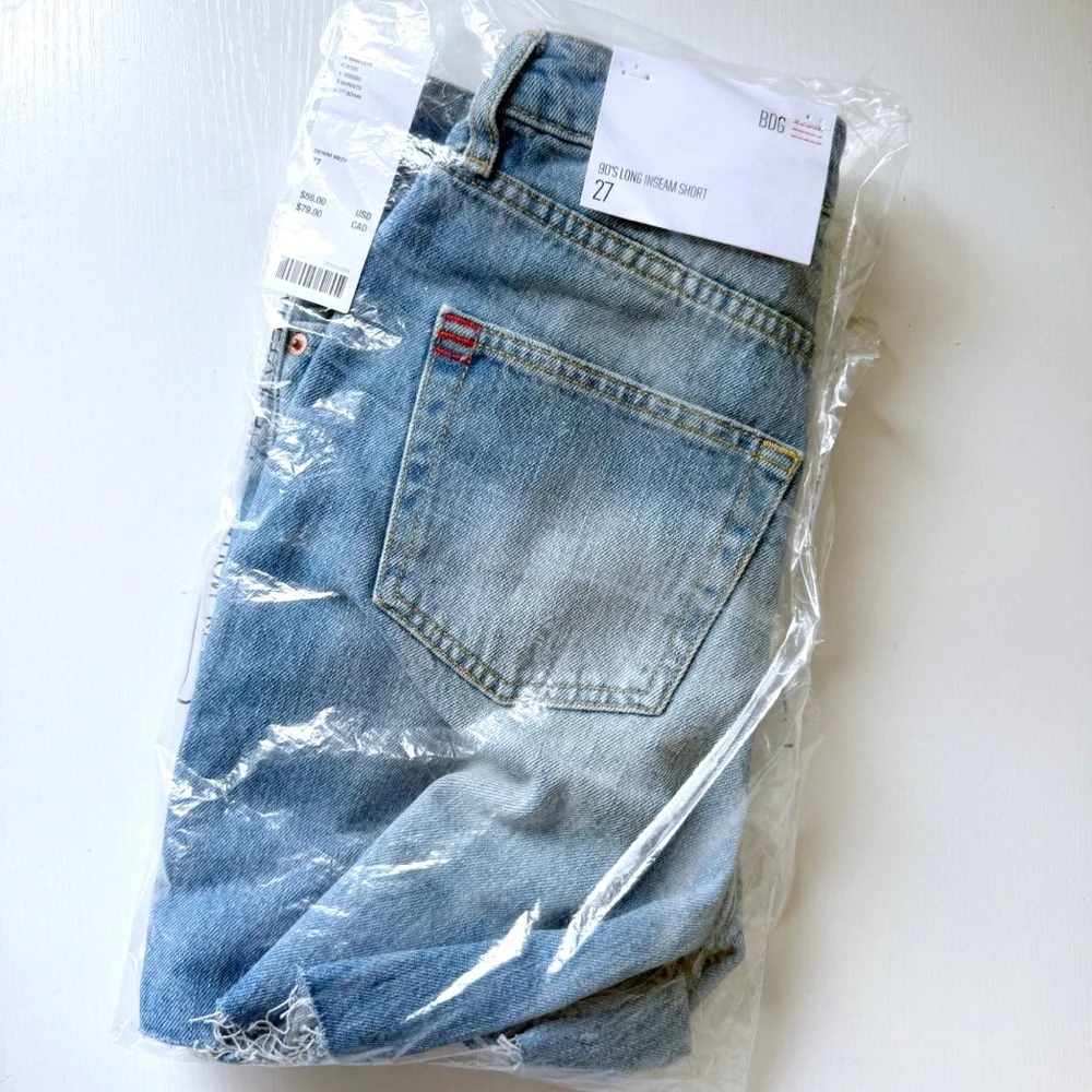 Urban Outfitters | BDG Raw Hem Long Inseam Denim Jean Shorts Blue New 27 Waist